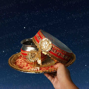 Bright Orange Gota Karwa Chauth Thali Set