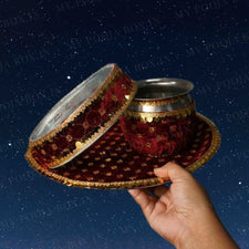 Maroon Embellished Karwa Chauth Thali Set