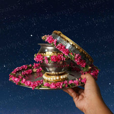 Pink Camellias Flower Karwa Chauth Thali Set