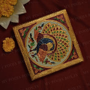 Peacock Golden Design Pooja Chowki