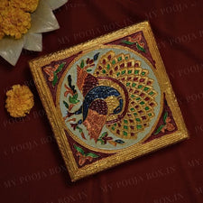 Peacock Golden Design Pooja Chowki