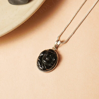 Black Tourmaline Engraved Ganesha Healing Pendant