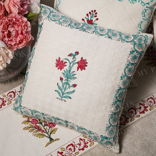 Subtle Floral Block Print Cushion Cover