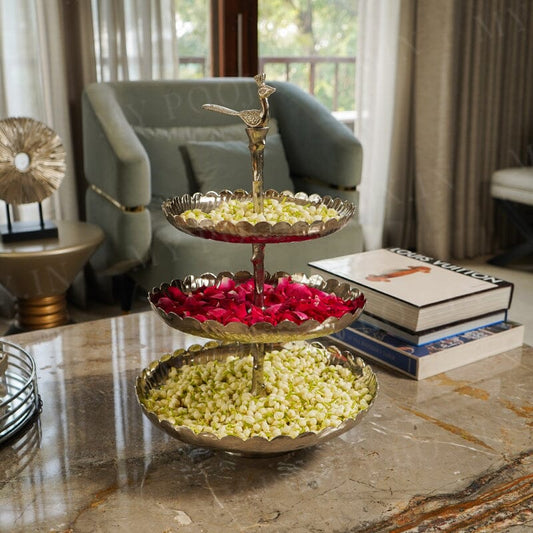 Elegant Silver Peacock Dessert Layer Stand