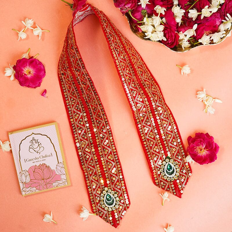 Luxury Red Peacock Stoned Patka/Dupatta - 80cm