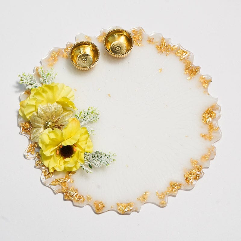 Yellow Fleur Resin Roli Pooja Thali 6"