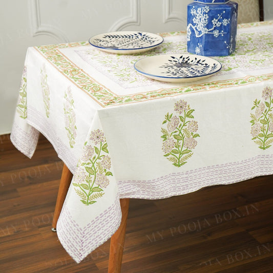 Dahlia Floral Block Printed Table Cover