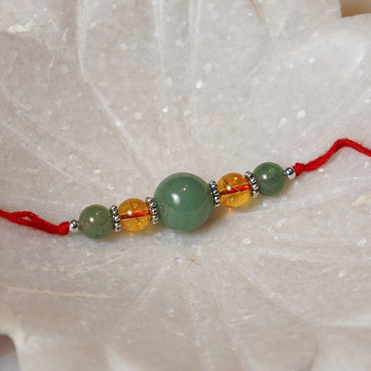 Good Wealth Citrine & Jade Natural Crystal Rakhi