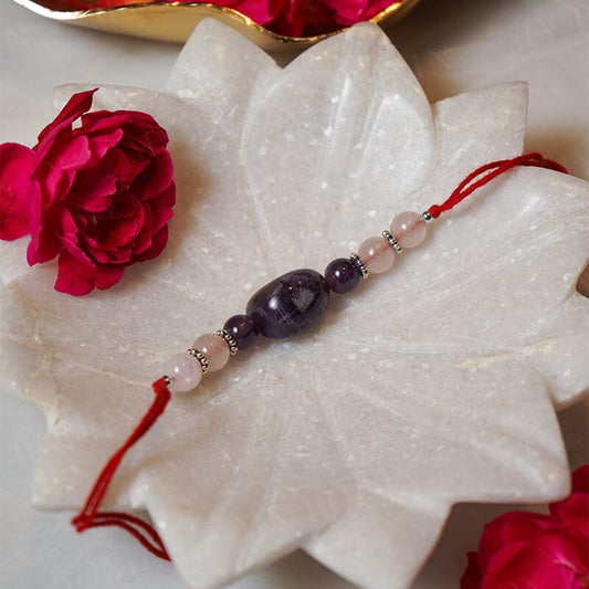 Rose Quartz & Amethyst Natural Crystal Rakhi