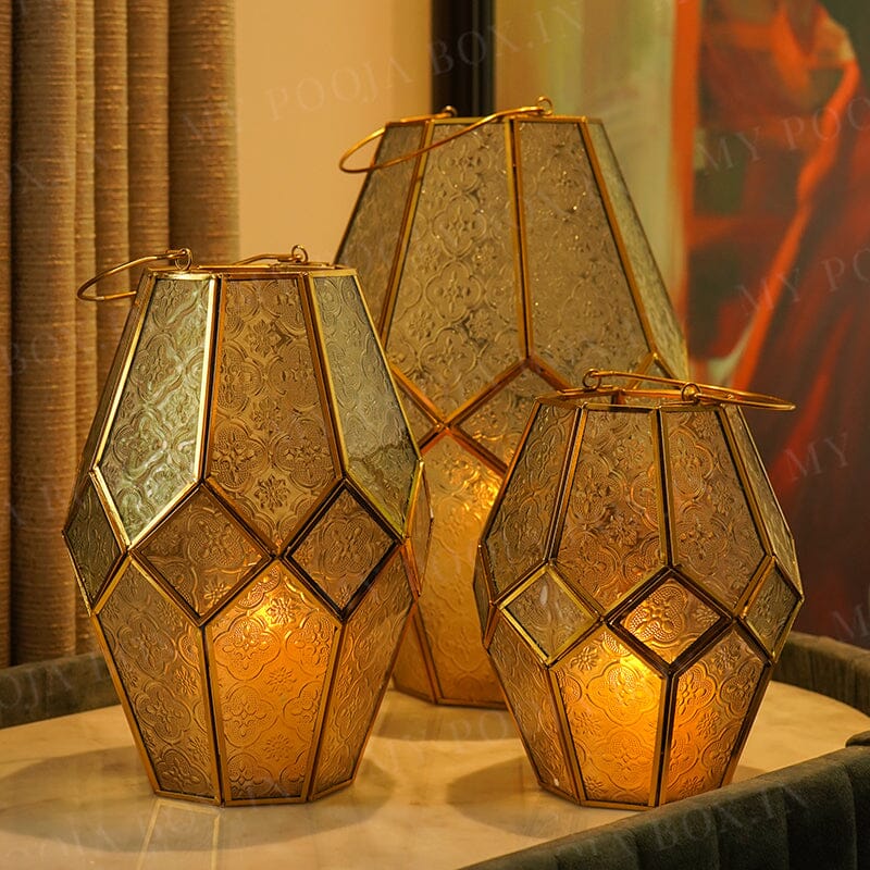 Buy Poly Prism Glass Candle Lantern (Set of 3) Online in India