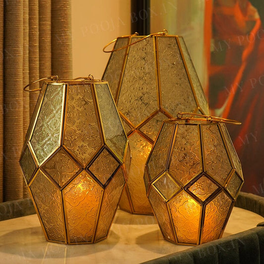 Poly Prism Glass Candle Lantern (Set of 3)