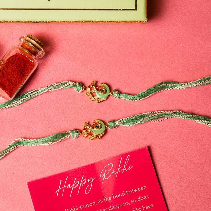 Intricate Mint Green Peacock Serenade Bhaiya Rakhi