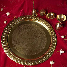 Floral Ornate Brass Pooja Thali Set