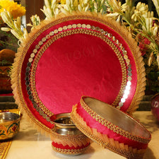 Red Mirror Gota Karwa Chauth Thali Set