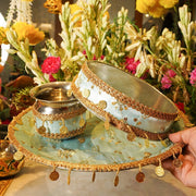 Light Blue Gold Coins Karwa Chauth Thali Set