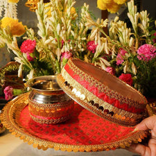 Red Sequin Karwa Chauth Thali Set