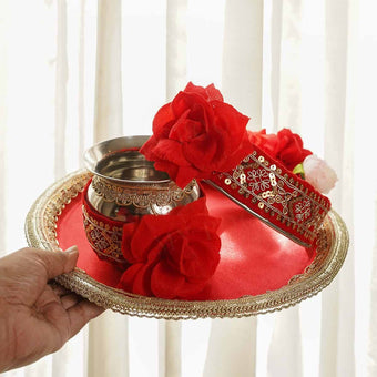 Lovely Red Roses Karwa Chauth Thali Set