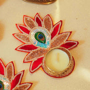 Festive Red Beaded Decorative Tealight Holder