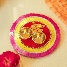 Pink Swastik Roli Akshat Mini Thali