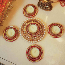 Festive Red Decorative Diya Set of 5