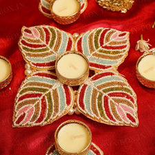 Festive Beaded Decorative Diya Rangoli Set of 5