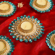 Festive Blue Beaded Decorative Diya Set of 5