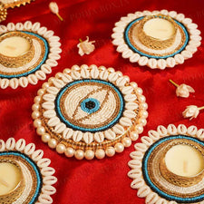 Festive Blue Evil Eye Decorative Diya Rangoli Set of 5