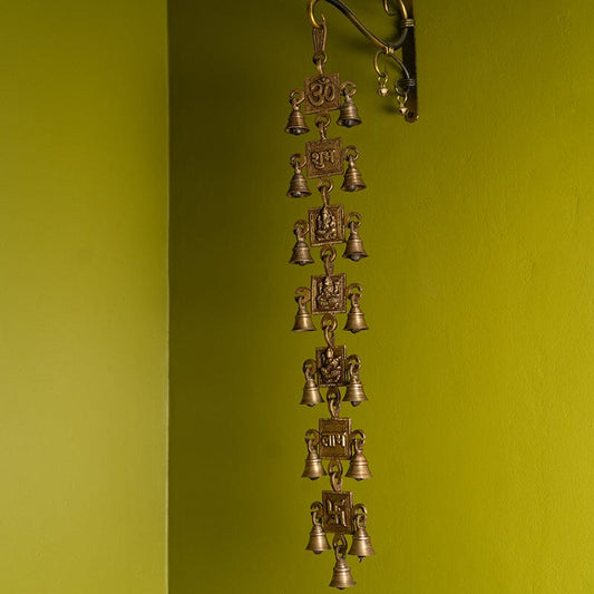 Shubh Labh Laxmi Saraswati Brass Wall Hanging Bells