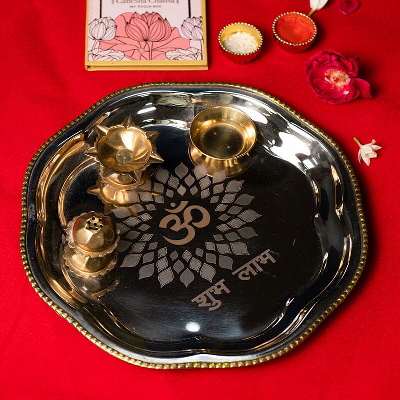 Traditional OM Silver Pooja Thali
