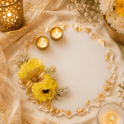 Yellow Fleur Resin Roli Pooja Thali 6"