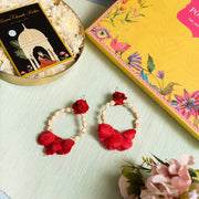 Minimalist Rose Hoops Red Earring Set