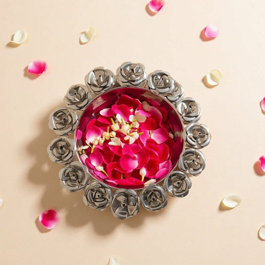 Rose Beautiful Silver Finish Urli