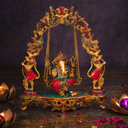 Traditional Brass Jhula Ganesha With Stone Work
