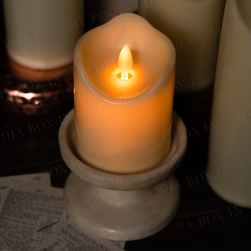 LED Moving Flame Pillar Candle - Smooth Ivory