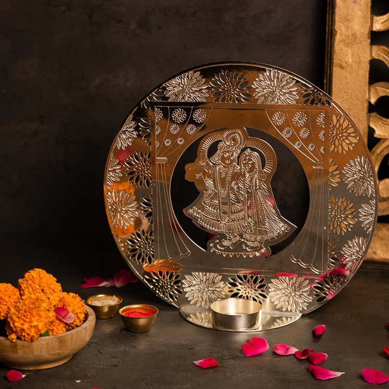 Silver Plated Radha Krishna Tealight Holder