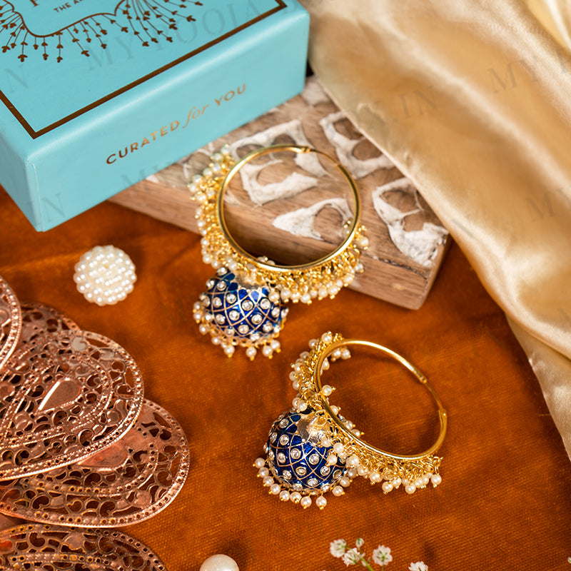 Imposing Meenakari Blue Jhumka