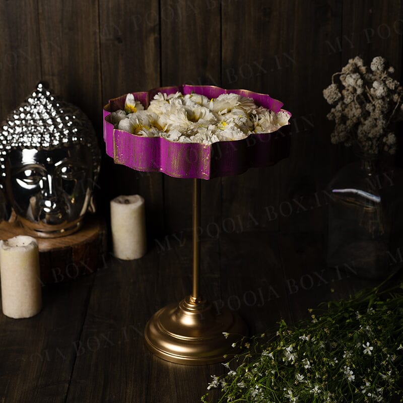 Pink And Gold Lotus Urli With Stand