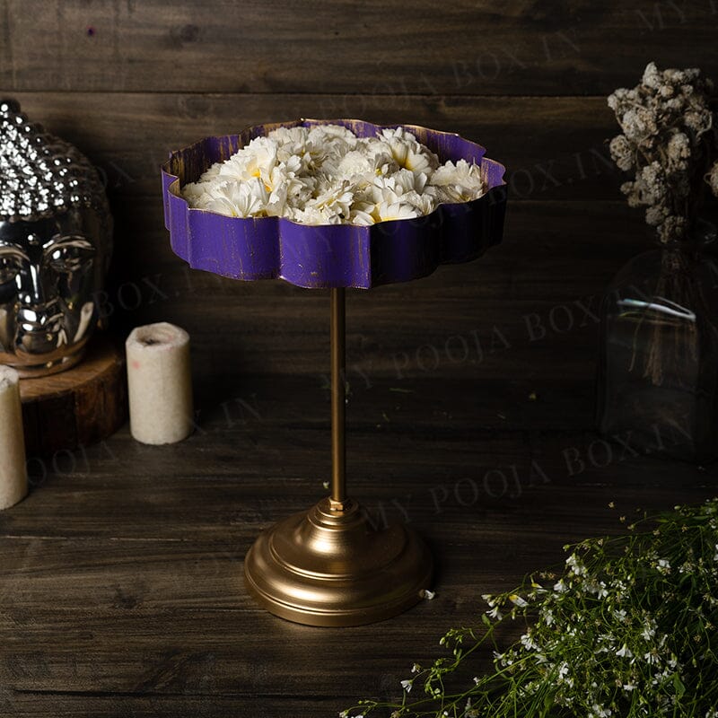 Violet And Gold Lotus Urli With Stand