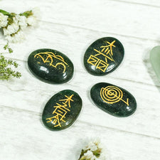 Green Aventurine Reiki Symbol Engraved Stone Sets