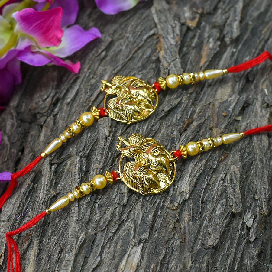 Sparkling Radha Krishna Golden Rakhi(Set of 2)