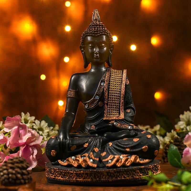 Black Buddha Statue with Mosaic Design