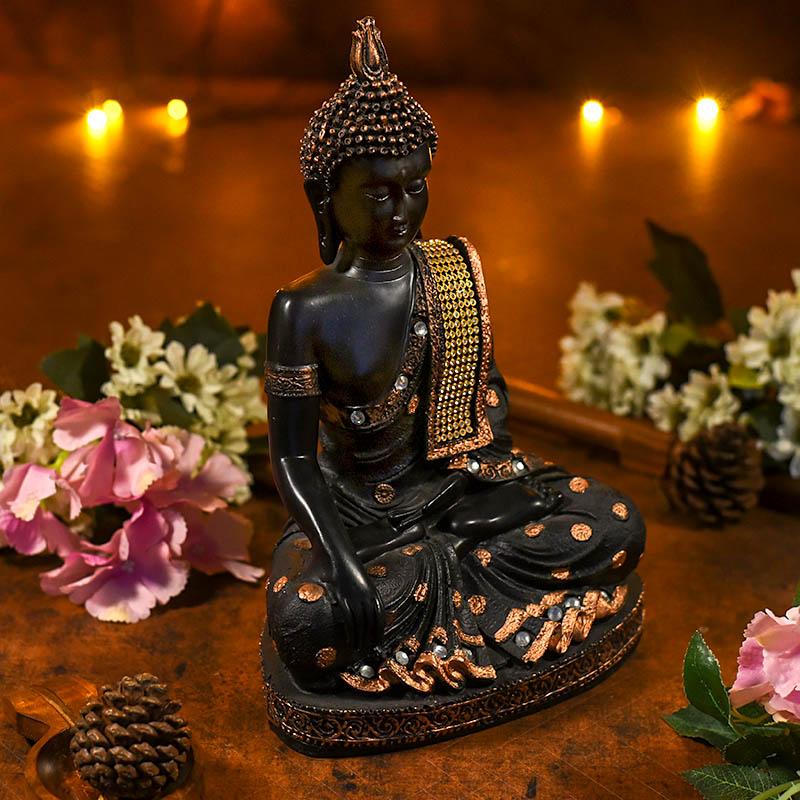 Black Buddha Statue with Mosaic Design