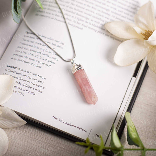 Rose Quartz Pencil Pendant Necklace for Love