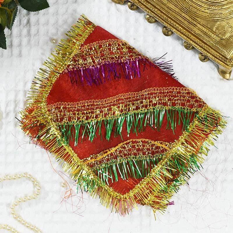 Red Designer Chowki Cover With Multicolour Lase