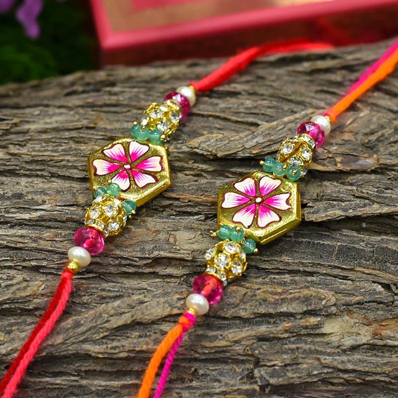 Hand Painted Floral Hexagon Rakhi (Set of 2)