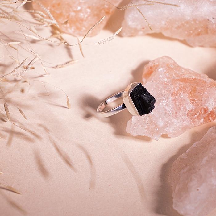 Natural Black Obsidian German Silver Adjustable Ring