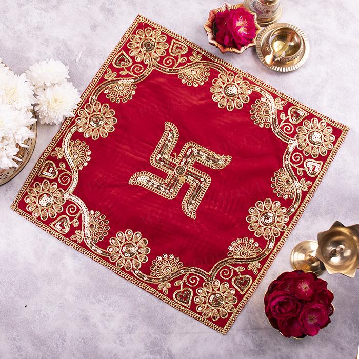 Swastik Embroidered Pooja Aasan