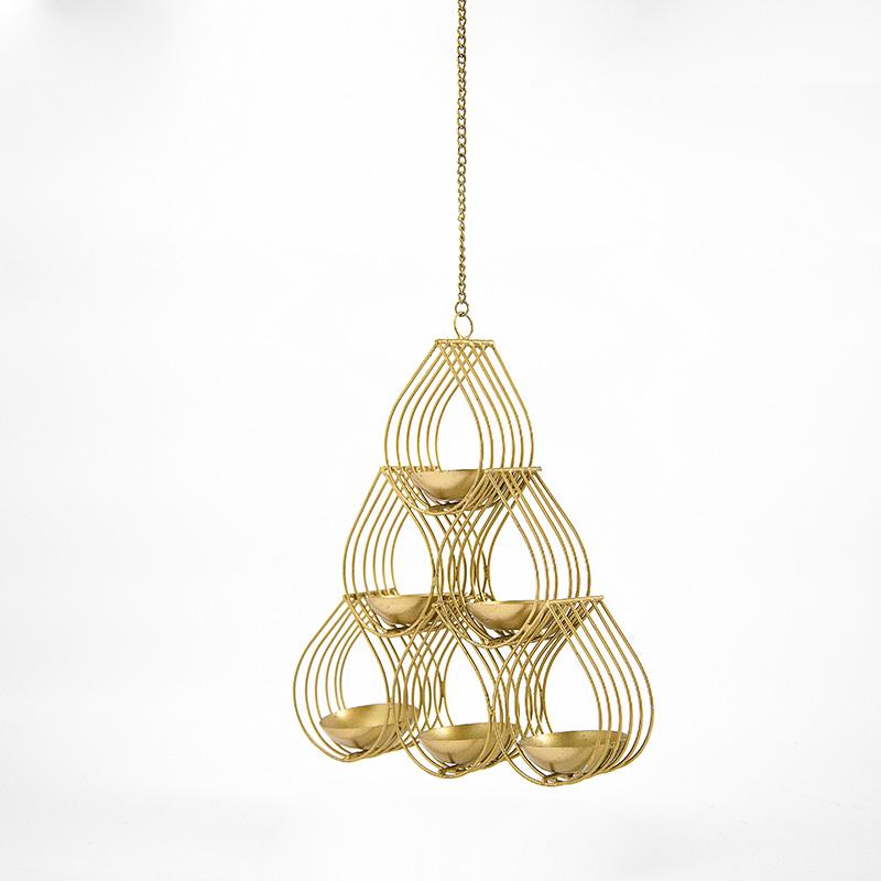 Hanging Golden 3 Tier T-light Holder