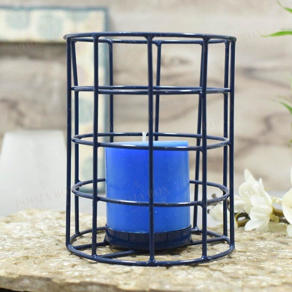 Blue Caged Single T-Light Holder Candle