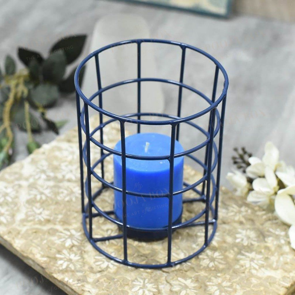 Blue Caged Single T-Light Holder Candle
